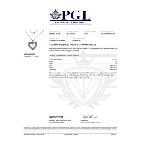 Beautiful 1/2 Carat Natural Diamond Heart Pendant Necklace with .925 Sterling Ch - Picture 12 of 12